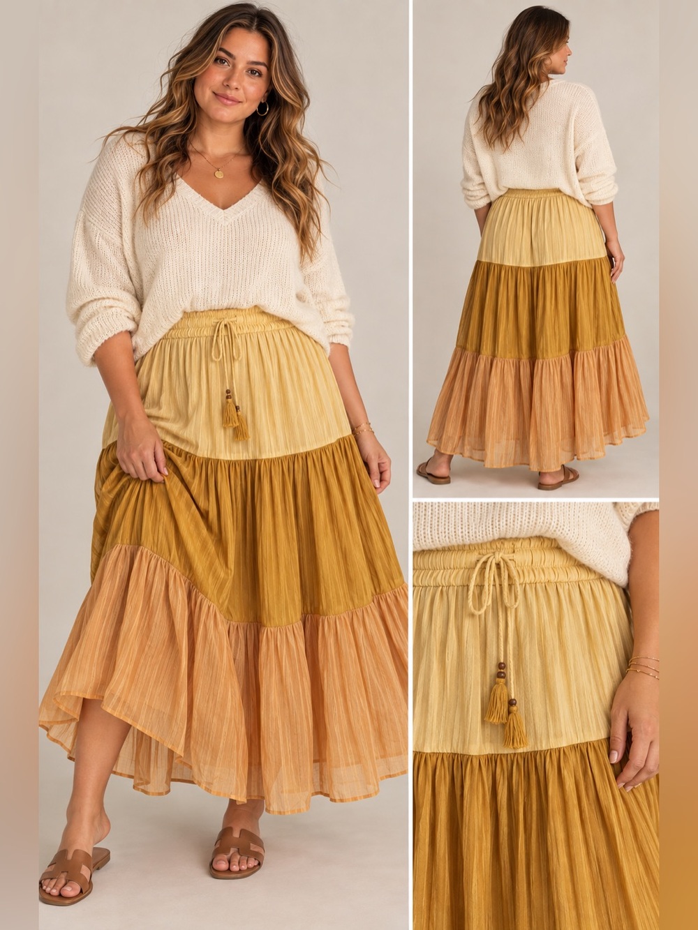 Tiered Yellow-Gold Maxi Skirt - Women's
